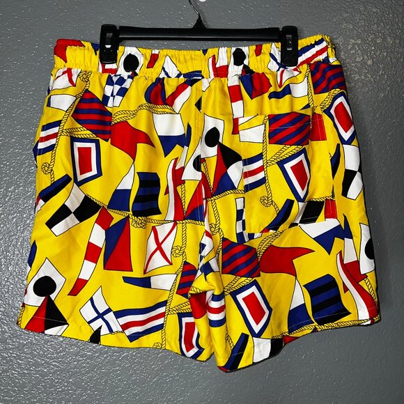Forever 21 Men’s XL Swim Trunks Yellow Nautical Flag Print Board Shorts - Picture 1 of 3